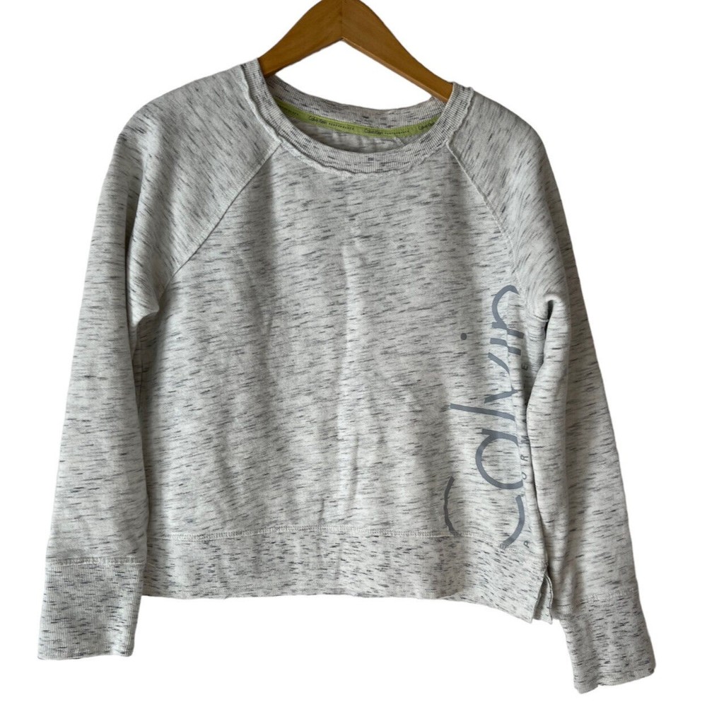 Calvin Klein Performance White Gray Cropped Pullover Sweatshirt Women's Size M